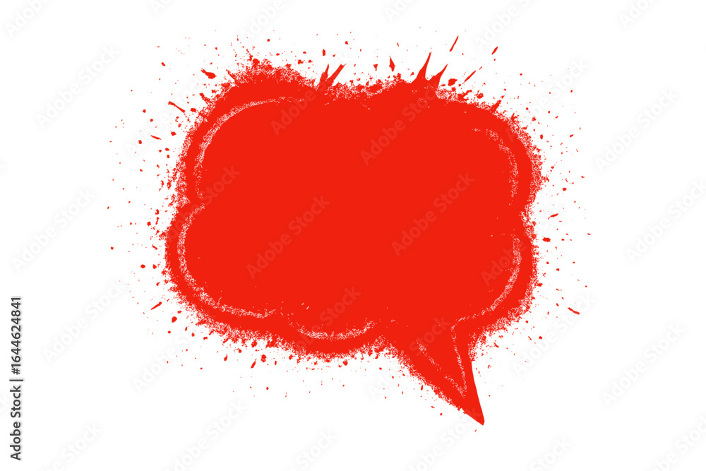 Obraz premium Speech bubble vector icon with grunge spray paint effect. Red splatter frame in a comic graffiti style. Abstract explosion cloud for messages. Isolated graphic design element.