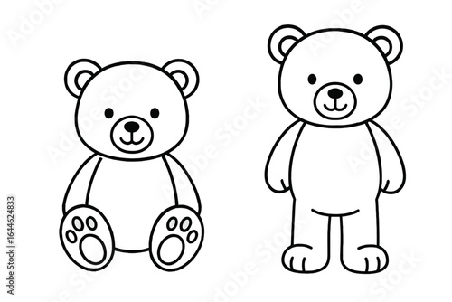 Cute sitting and standing teddy bear designs for coloring books and kids crafts. Vector line art illustration set. Kawaii animal character outline for educational projects.