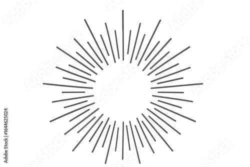 Hand drawn sunburst vector element. Retro starburst frame with radial rays. Vintage light explosion design. Doodle sketch style firework or sunshine burst icon.