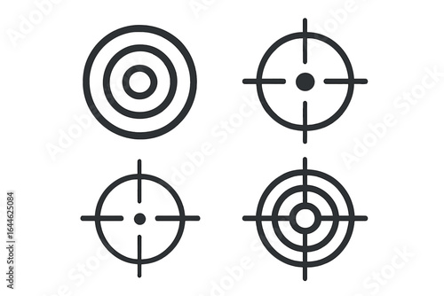 Target icon vector set with crosshair and bullseye symbols for precision design. Concepts of aim, accuracy, goal, focus, strategy, and business objectives. Sniper scope.