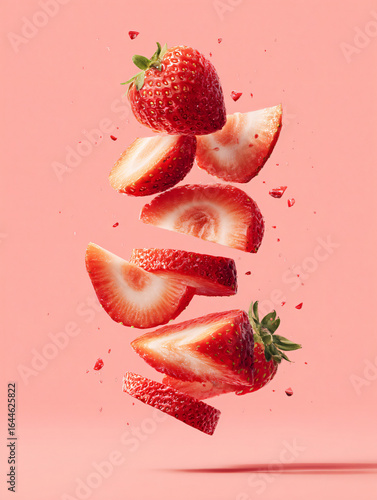 Floating Strawberry Slices Splash Fresh Background Juicy Healthy Dessert Vibrant Organic Summer Sweet Vegetarian Natural Food Closeup Nutrition Gourmet 