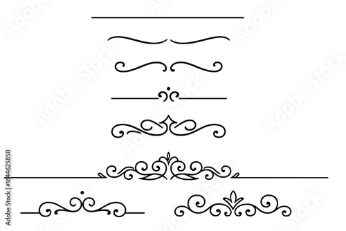 Elegant Simple to Ornate Decorative Flourishes and Borders Collection on White Transparent Background, Vintage and Classic Swirl Vector Design Elements
