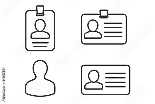 Simple ID Card Silhouettes, Outline Profiles, Identification Badge Designs, Vector Illustration on Transparent Background, Personal and Professional ID Icons