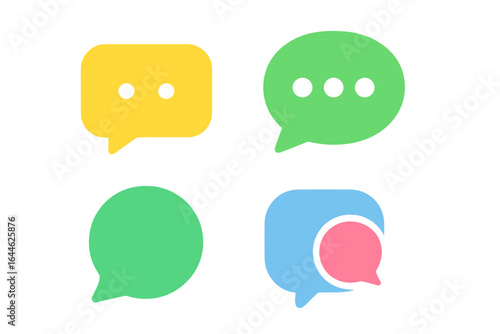 Colorful Speech Bubble Icon Set, Modern Chat Design, Communication Symbols for Social Media, Messaging App Interface, Digital Conversation Vector Illustration, Flat Graphic Elements