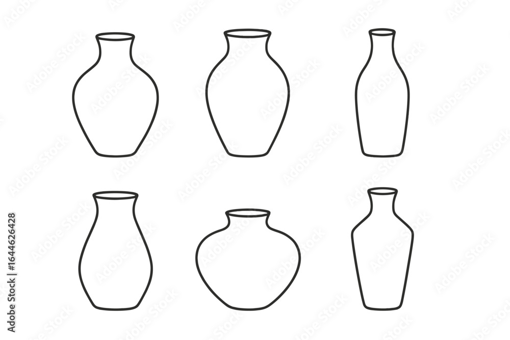 Minimalist vase outline collection, elegant line art vases, simple modern pottery shapes, decorative homeware vector illustration on transparent background Minimalist vase outline collection, elegant line art vases, simple modern pottery shapes, decorative homeware vector illustration on transparent background