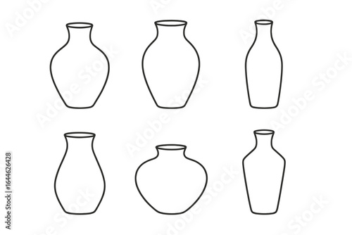 Minimalist vase outline collection, elegant line art vases, simple modern pottery shapes, decorative homeware vector illustration on transparent background