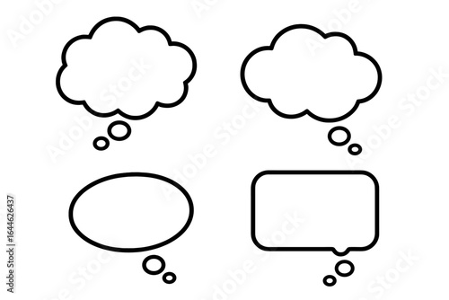 Set of various thought bubbles vector icons. Speech bubbles in different shapes. Outline design for brainstorming, ideas, and conceptualization. Comic chat message icons.