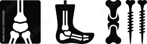 Collection of orthopedic and bone surgery medical icons in silhouette style