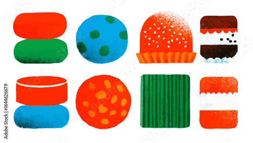 Isolates, funny things, potted flowers, cakes, sweets, Freaky style vector children's illustration, children's web design decorations, Freaks creative style, vector graphics for sites, landing pages, 
