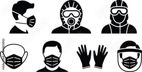 Collection of personal protective equipment safety icons in silhouette style