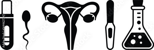 Collection of silhouette icons representing reproduction fertility and ovulation processes