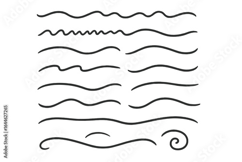 Wavy line vector set, abstract wave patterns, decorative underline curves, hand-drawn swirl elements for design borders and dividers, transparent background, artistic flowing lines collection
