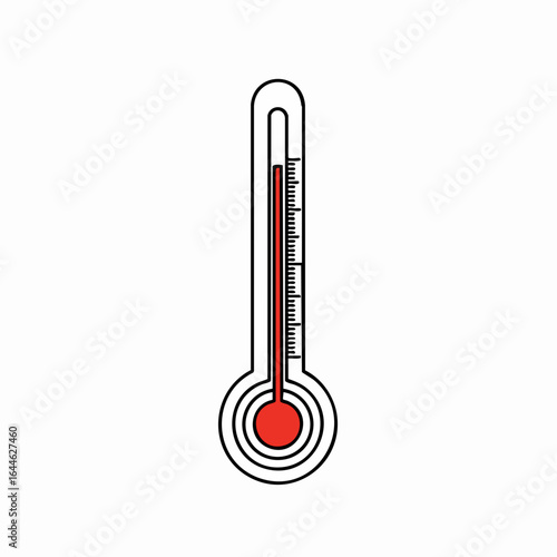 Red liquid thermometer with black outline showing a moderate temperature