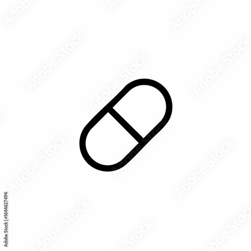 Simple Black Outline of a Pill Capsule, Angled View, Medical Icon