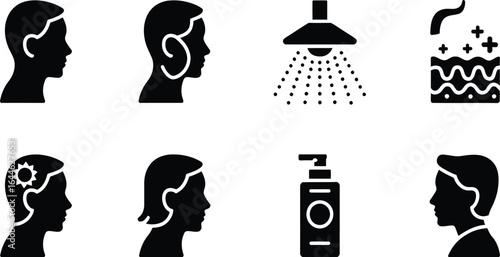 Comprehensive skincare and hair care icons featuring essential beauty and wellness elements silhouette