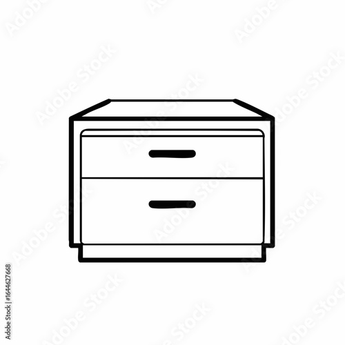 Minimalist Nightstand Illustration with Two Drawers and Clean Black Outline