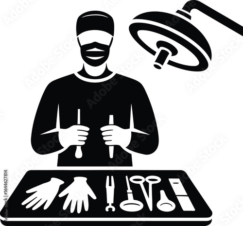 Silhouette of a surgeon in surgical attire prepared for an operation