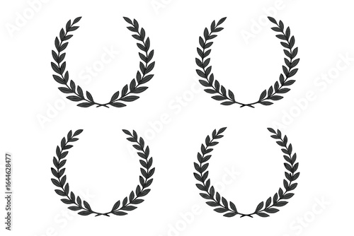 Laurel wreath vector set. Symbol victory, success, honor, achievement. Greek Roman emblem. Champion winner award. Triumph glory icon. Elegant circular frame border.