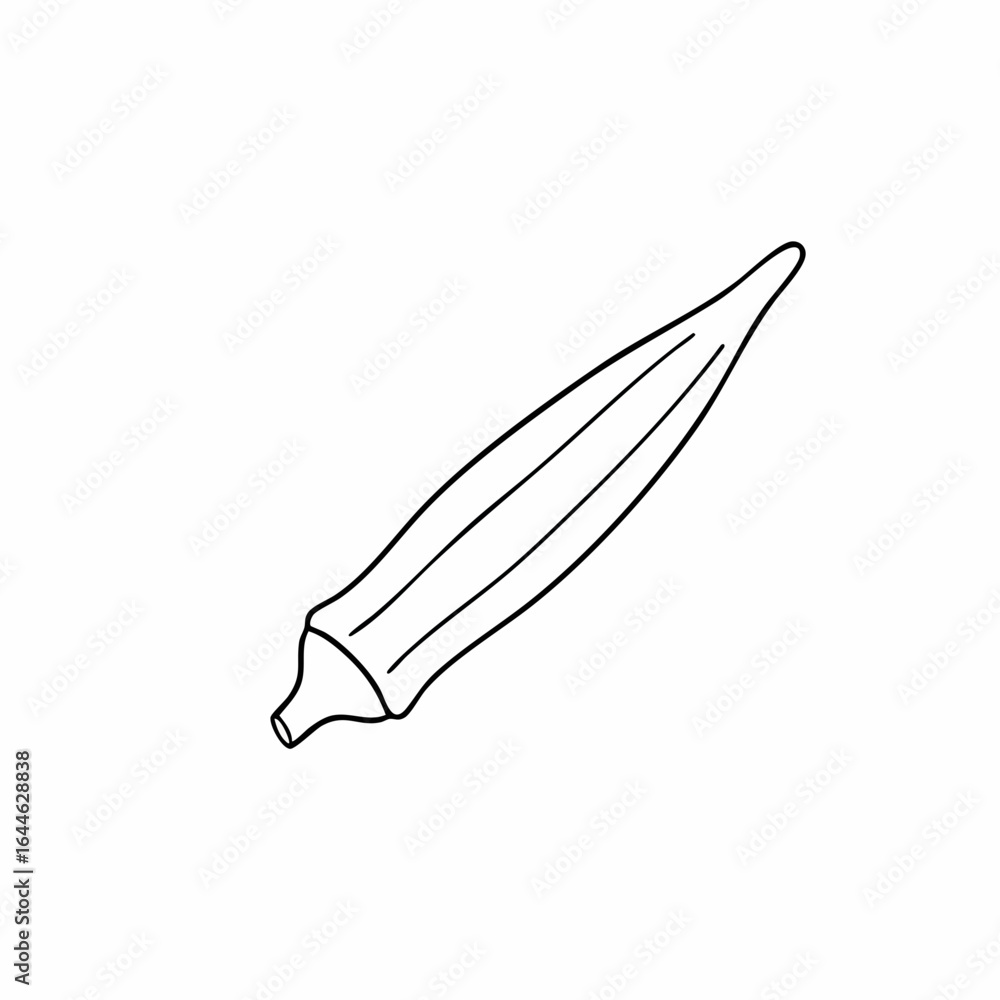 Obraz premium Simple Black and White Illustration of a Single Okra Pod