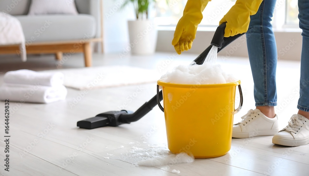 Fototapeta premium Cleaning with bucket and vacuum