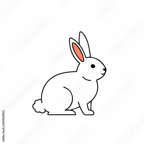 Stylized White Rabbit with Pink Ears and Black Outline in Profile