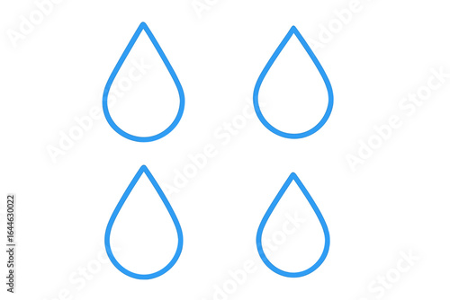 Water drop outlines set. Simple blue teardrop shape icon collection. Aqua liquid or rain symbol. Clean pure freshness concept. Minimalist line art vector illustration isolated.