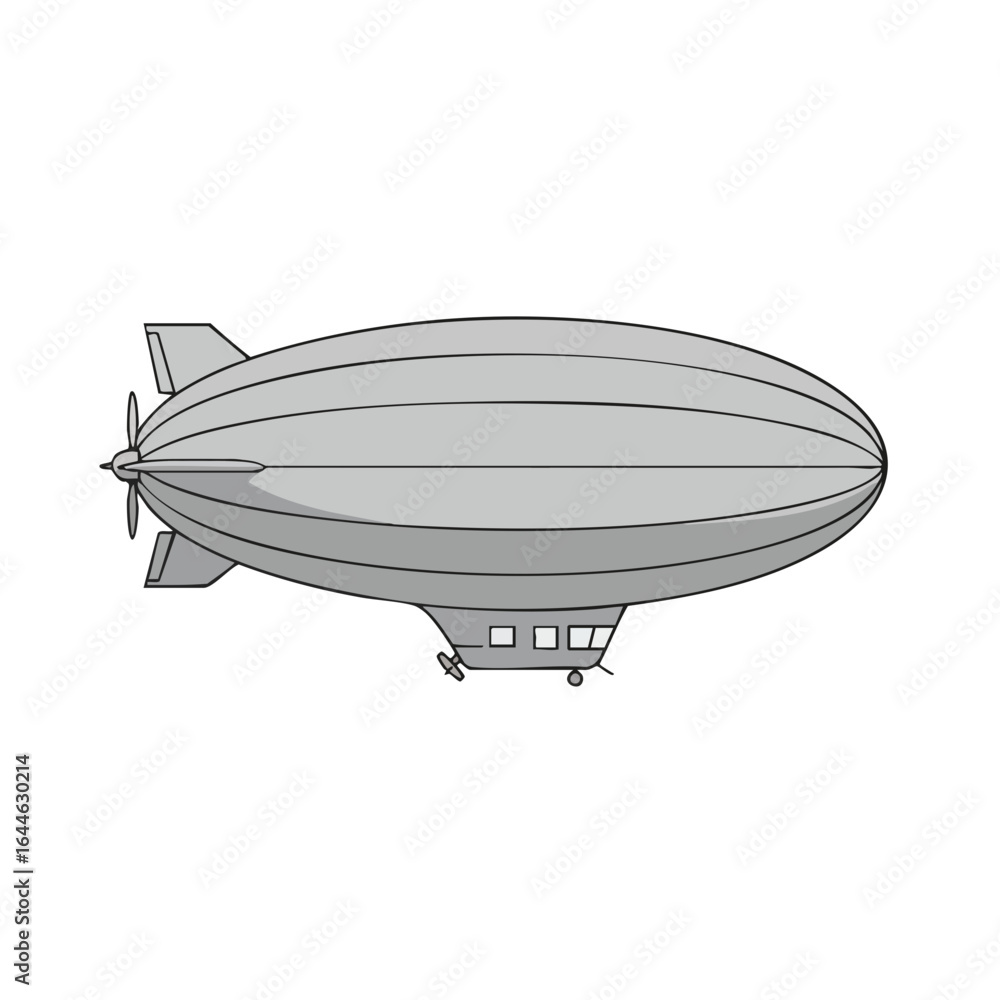 Fototapeta premium Stylized Gray Airship with Visible Propellers and Cabin Windows Illustration