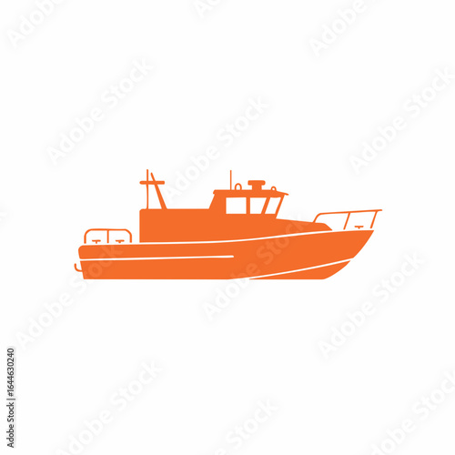 Orange Silhouette of a Detailed Motorboat on a Transparent Background