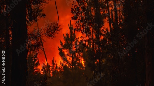 Картината върху платно Nighttime forest fire with intense flames in Pedrogao Grande, Portugal, 2017