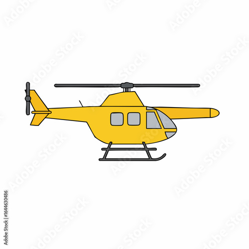 Cartoon-style yellow helicopter with black outlines and horizontal rotor blades
