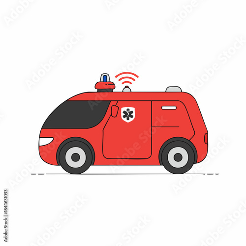 Red Autonomous Emergency Vehicle with Wireless Signal