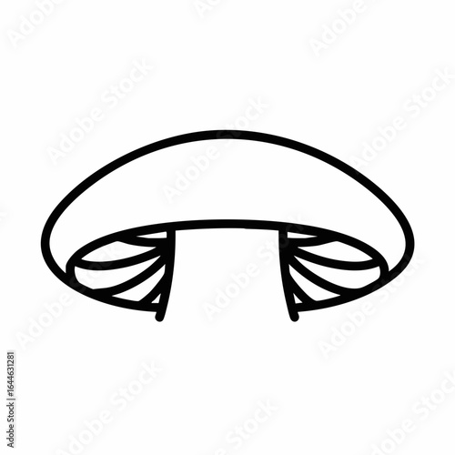 Simple Black Outline of a Mushroom with Detailed Gills and Cap.