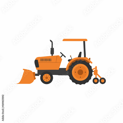 Orange Farm Tractor with Attached Plow and Roller