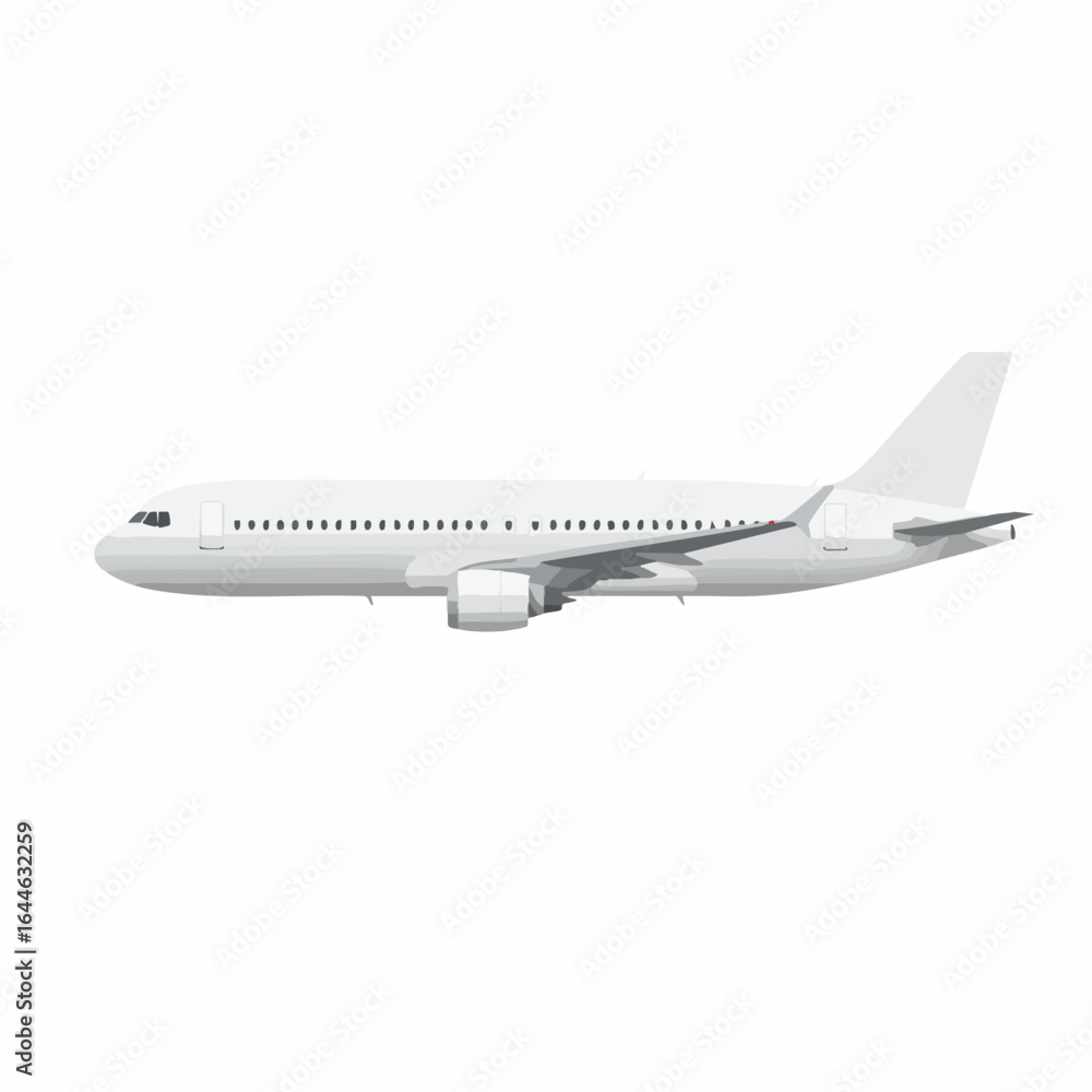 Fototapeta premium Sleek White Passenger Airplane Side Profile Illustration