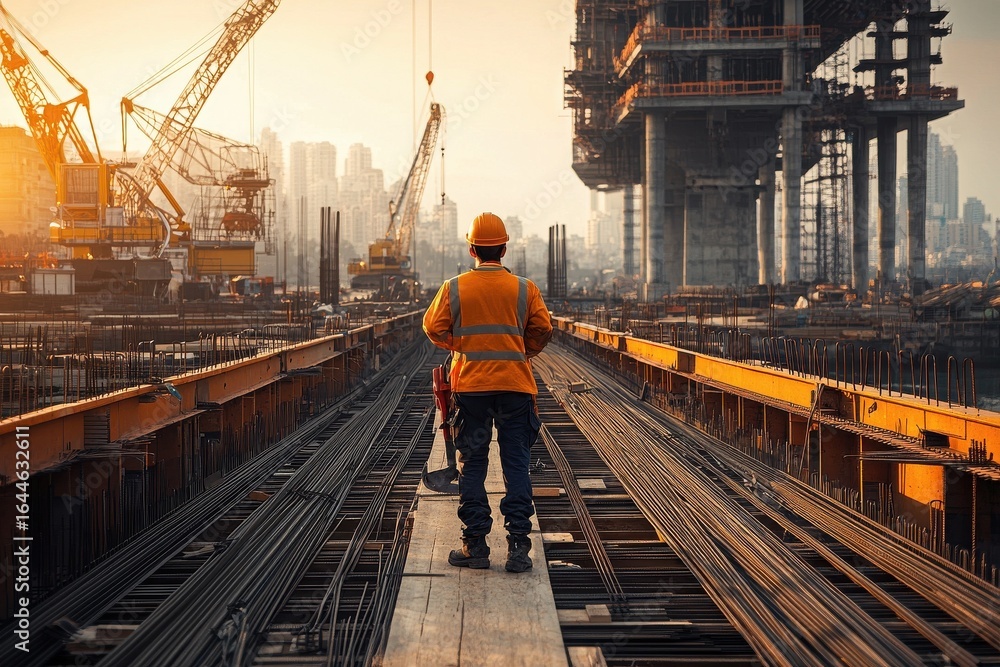 Naklejka premium Investing in economic development future bridge construction progress
