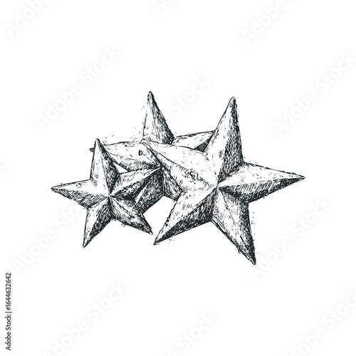 Sketch of three dimensional stars on a white background