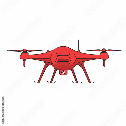 Red Drone Illustration with Detailed Design and Propellers Ready for Flight