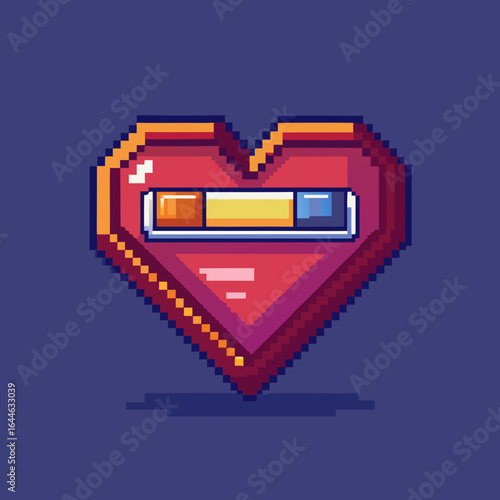 Pixel art heart health bar shows progress and energy, vibrant retro gaming icon