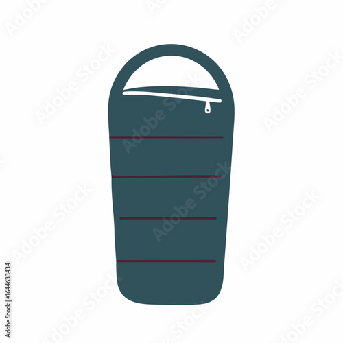 Teal Sleeping Bag with Zipper and Hood, Camping Gear Illustration