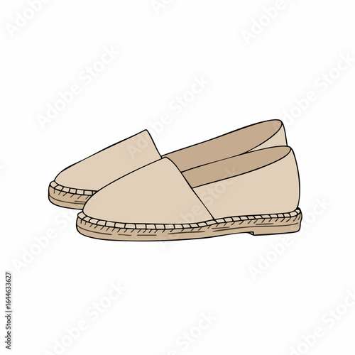 Pair of Beige Espadrille Shoes, Hand-Drawn Style, Fashion Illustration