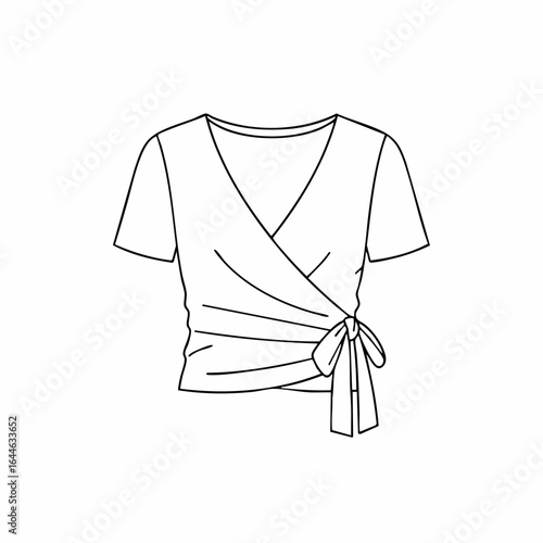 Line Art Illustration of a Wrap Top with Short Sleeves and Tie Detail