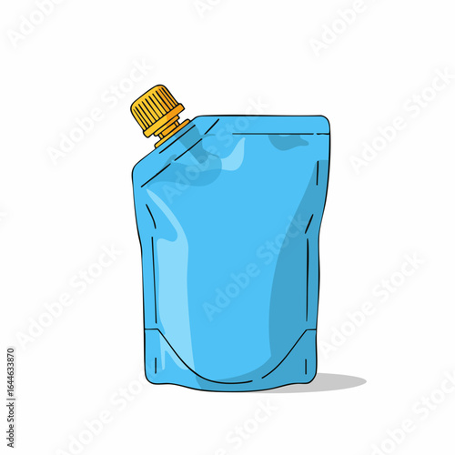 Blue Pouch with Yellow Cap, Vector Illustration of Packaging.