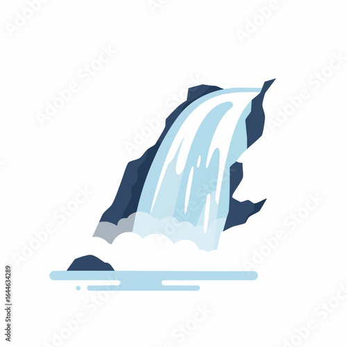 Stylized Waterfall Cascade with Dark Rocks and Light Blue Water