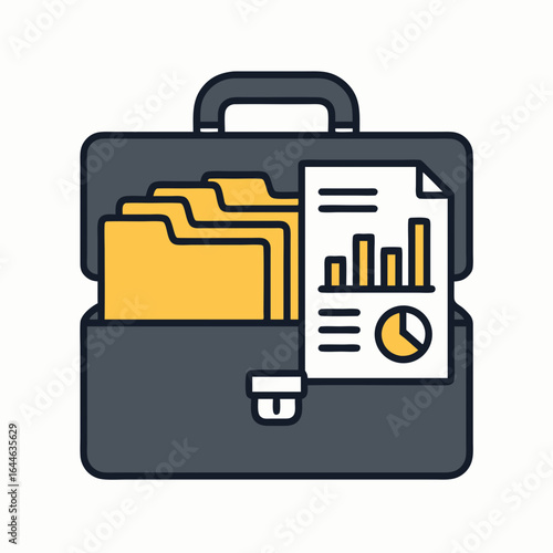 Business briefcase with files and financial report