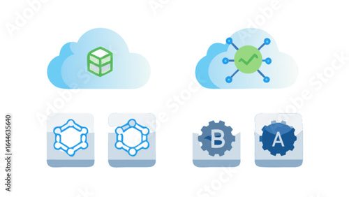 Cloud computing network architecture diagram for data management and process automation services online platform