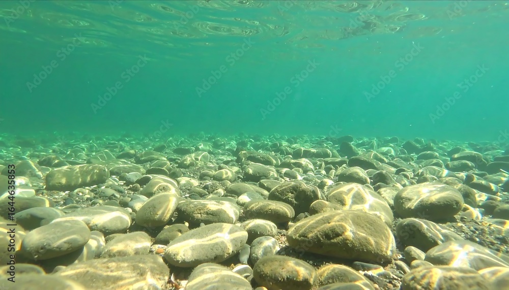 Obraz premium Clear shallow riverbed underwater view