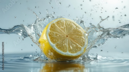Fresh lemon slice in water splash
