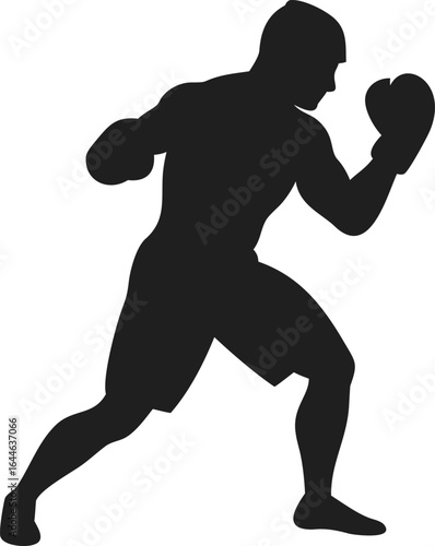 Silhouette Athletic Boxer in Stance Training and Preparing for the Fight