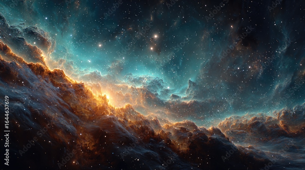 Fototapeta premium Vast nebula, swirling cosmic clouds, starry expanse