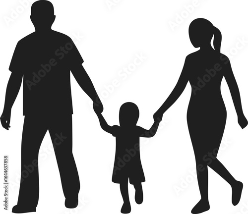 Simple Silhouette Family Holding Hands Walking Together Illustration Graphic Element